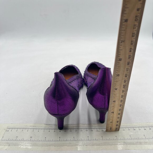XYD Purple Pointed Toe Slip On Mesh Pumps Rhinestone Studs Kitten Heels Shoes - Picture 5 of 8